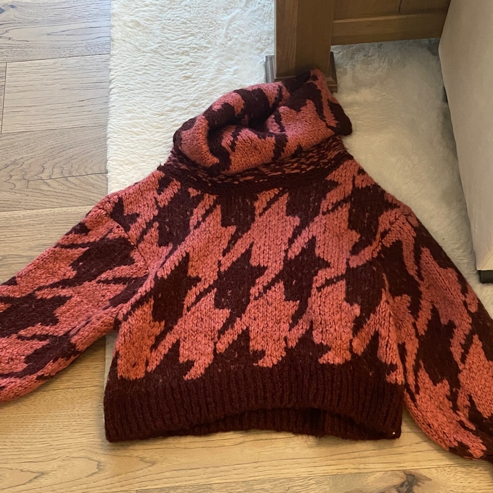 Topshop Pink and Burgundy Cowl Neck Sweater